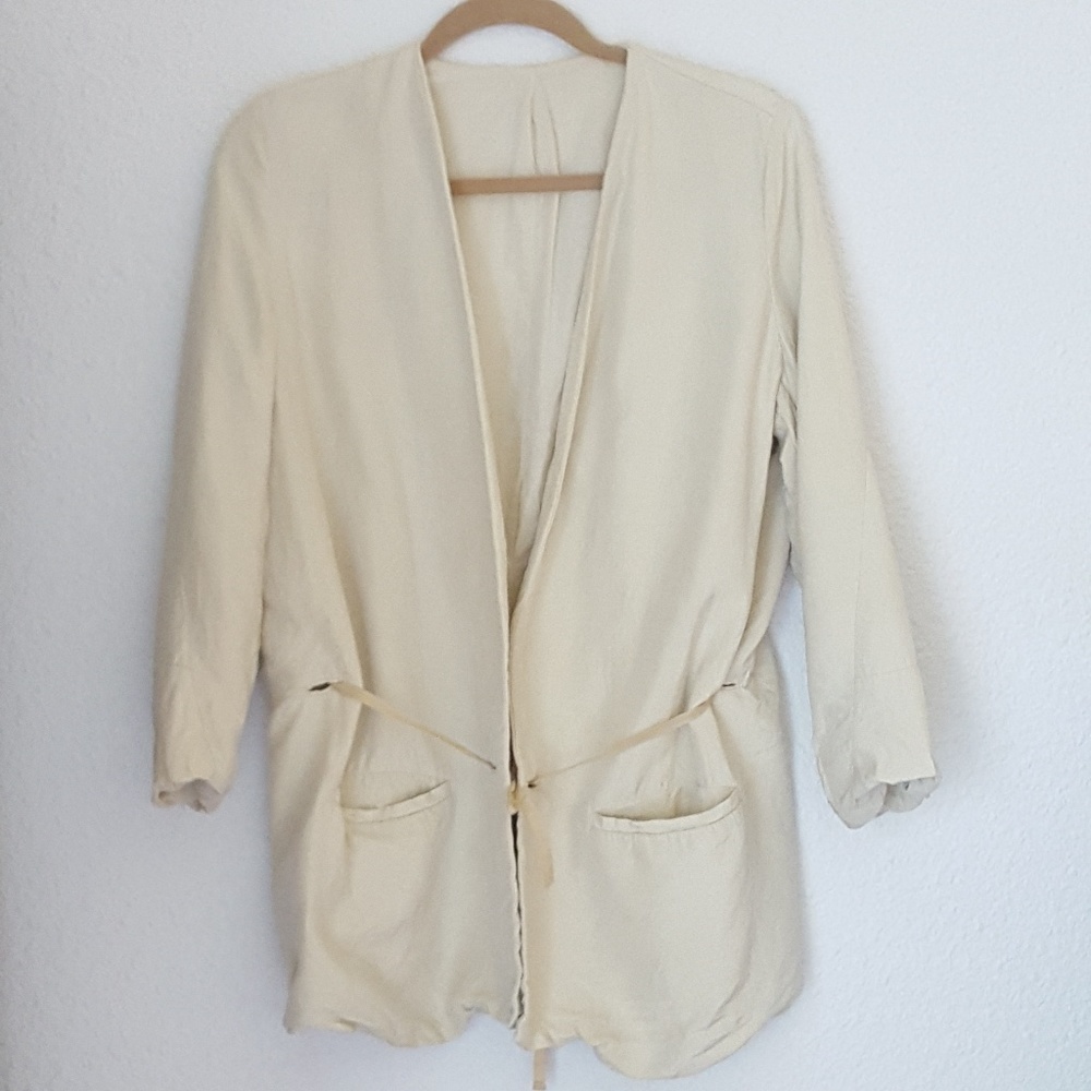 Acne Tie Front Cream 3/4 Sleeves Blazer Jacket S
